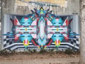 ill.des (David Fratu)<br/>2019 - 2024<br/><span style= "font-size: 6pt">33.75199714599244, -84.36438749674683</span> Street Art Mural formerly in Cabbagetown Atlanta by ill.des (David Fratu) featuring a geometric pattern