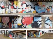 Hense (Alex Brewer)<br/>2012? - 2024<br/><span style= "font-size: 6pt">33.76117517507465, -84.33110399480111</span> Details of a larger Street Art Mural formerly in Edgewood Atlanta by Hense (Alex Brewer) featuring abstract images