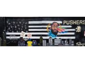 Paul Athol Lewis<br/>2019 - 2021<br/><span style= "font-size: 6pt">33.76460075336342, -84.3500035001358</span> Street Art Mural formerly in Little Five Points Atlanta by Paul Athol Lewis featuring an anti gun violence message