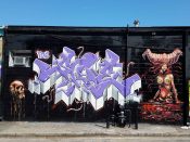 SKIE<br/>2019 - 2021<br/><span style= "font-size: 6pt">33.76668147560329,-84.3496717326343</span> Graffiti Piece formerly in Little Five Points Atlanta by SKIE featuring a woman with horns on her head