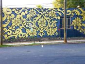 Dr. Dax (Dax Rudnak)<br/>2018 - 2021<br/><span style= "font-size: 6pt">33.78060863195169,-84.38992347605085</span> Street Art Mural by Dr. Dax formerly in Midtown Atlanta featuring a yellow and grey pattern