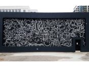 Greg Mike<br/>2019 - 2023<br/><span style= "font-size: 6pt">33.782916370858565, -84.38351987780752</span> Street Art Mural formerly in Midtown Atlanta by Greg Mike featuring black and white characters