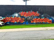 VAYNE, SEIMR & DAZE<br/>2020 - 2022<br/><span style= "font-size: 6pt">33.739696516683225, -84.40939819460858</span> Graffiti Piece formerly in Adair Park Atlanta by featuring a dinosaur