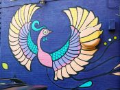 Olive47<br/>2012 - 2021<br/><span style= "font-size: 6pt">33.70542320250913, -84.37904427167751</span> Street Art Mural formerly in Southeast Atlanta by Olive47 featuring a bird with its wings spread