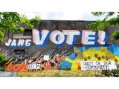 JoeKingATL (Joe Dreher)<br/>2021 - 2014<br/><span style= "font-size: 6pt">33.75420239730752, -84.37487312355022</span> Street Art Mural formerly in Sweet Auburn Atlanta by JoeKingATL (Joe Dreher) featuring "Vote!"