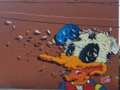 Matt Gondek<br/>2016 - 2023<br/><span style= "font-size: 6pt">33.79388954485351,-84.41389672458172</span> Street Art Mural formerly in Upper West Side Atlanta by Matt Gondek featuring a deconstructed Donald Duck