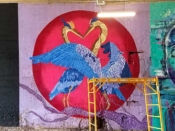 Jana Liptak<br/>2018 - 2023<br/><span style= "font-size: 6pt">33.727805371150616,-84.41673141875071</span> Street Art Mural formerly on the BeltLIne in West End Atlanta by Jana Liptak featuring two birds