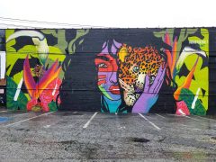 Arrrtaddict<br/>2025 - <br/><span style= "font-size: 6pt">33.76338270955819, -84.35141469506799</span> Street Art Mural in Little Five Points Atlanta by Arrrtaddict featuring a taino warrior putting on a jaguar mask