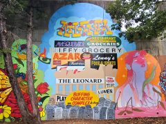 Nathan Tavel<br/>2024 - <br/><span style= "font-size: 6pt">33.75192114558684, -84.36467151773945</span> Street Art Mural in Cabbagetown Atlanta by Nathan Tavel featuring closed businesses