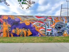 Wombat Fire<br/>2025 - 2026<br/><span style= "font-size: 6pt">33.75250591407515, -84.3623413801802</span> Street Art Mural formerly in Cabbagetown Atlanta by Wombat Fire featuring a skull