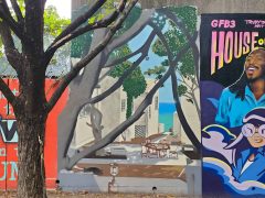 Street Art Mural formerly in Cabbagetown Atlanta by Austin Blue featuring an ocean-view scene