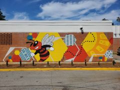 Aysha Pennerman<br/>2025 - <br/><span style= "font-size: 6pt">33.85973309144641, -84.27334780552403</span> Street Art Mural at Hawthorn Elementary School by Aysha Pennerman featuring a bee