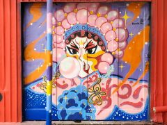 Dannie Niu<br/>2025 - <br/><span style= "font-size: 6pt">33.735241161774944, -84.40526922071047</span> Street Art Mural in Pittsburgh Atlanta by Dannie Niu featuring a Beijing Opera girl blowing bubble gum