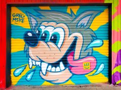 Greg Mike<br/>2025 - <br/><span style= "font-size: 6pt">33.735258726349244, -84.40528527274675</span> Street Art Mural in Pittsburgh Atlanta by Greg Mike featuring a three eyed wolf