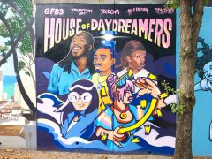 House of Daydreamers<br/>2025 - <br/><span style= "font-size: 6pt">33.751575723684745, -84.36617246880745</span> Street Art Mural in Cabbagetown Atlanta by House of Daydreamers featuring the five artists of the collective