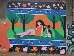 Linda McNeil<br/>2025 - <br/><span style= "font-size: 6pt">33.75154599355054, -84.36633027981968</span> Street Art Mural in Cabbagetown Atlanta by Linda McNeil featuring a woman with a dog