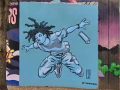 Seven (Eric Finley)<br/>2025 - <br/><span style= "font-size: 6pt">Location</span> Street Art Mural in Cabbagetown Atlanta by Seven (Eric Finley) featurig a floating man