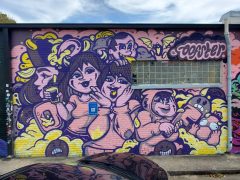Oofster (Pierre Cerrato)<br/>2025 - <br/><span style= "font-size: 6pt">Location</span> Street Art Mural in Westview Atlanta by Oofster (Pierre Cerrato) featuring several characters