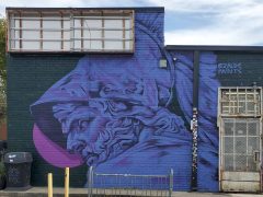 Nicole Merizalde<br/>2025 - <br/><span style= "font-size: 6pt">Location</span> Street Art Mural in Westview Atlanta by Nicole Merizalde featuring an ancient Greek warrior