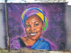 Kenan Chapman<br/>2025 - <br/><span style= "font-size: 6pt">33.75419967107427, -84.47459778063781</span> Street Art Mural in Harland Terrace Atlanta by Kenan Chapman featuring a woman in a multi-colored hat