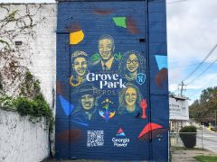 Verations (Vera Ziegler)<br/>2025 - <br/><span style= "font-size: 6pt">33.77174863790849, -84.44011466118663</span> Street Art Mural in Grove Park Atlanta by Verations (Vera Ziegler) featuring Grove Park Heroes