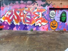 WAGE<br/>2025 - <br/><span style= "font-size: 6pt">33.73538940666903, -84.40550070797056</span> Graffiti piece in Pittsburgh Atlanta by WAGE featuring Halloween imagery
