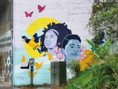Chloe Alexander<br/>2025 - <br/><span style= "font-size: 6pt">33.73908942148499,-84.43327233195305</span> Street Art Mural in West End Atlanta by Chloe Alexander featuring two faces and a bird