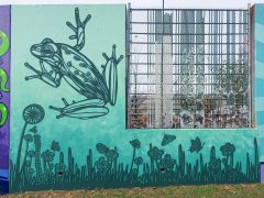 Street Art Mural formerly in Cabbagetown Atlanta by Alex Wolf featuring a frog