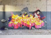 TARES<br/>2023 - 2025<br/><span style= "font-size: 6pt">33.808557601951684, -84.37759162332958</span> Graffiti Piece formerly on the Beltline in Buckhead Atlanta by TARES