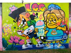 Street Art Mural formerly in Cabbagetown Atlanta by Killamari and Oofster (Pierre Cerrato) featuring younger versions of the artists