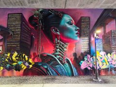 JEKS (Brian Lewis)<br/>2025 - <br/><span style= "font-size: 6pt">33.808802569513865, -84.37757856994172</span> Street Art Mural in Buckhead Atlanta by JEKS (Brian Lewis) featuring a futuristic woman