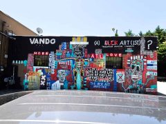 Vando Davis<br/>2022 - <br/><span style= "font-size: 6pt">33.76776576529087, -84.39815870963986</span> Street Art Mural in Downtown Atlanta by Vando Davis featuring a mashup of images