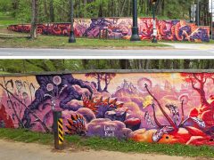 Larkin Ford<br/>2026 - <br/><span style= "font-size: 6pt">33.768449235818984, -84.35840463780355</span> Street Art Mural in Poncy-Highland Atlanta by Larkin Ford featuring a woodland setting.