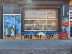 Joseph McKinney<br/>2026 - <br/><span style= "font-size: 6pt">33.65371125493462, -84.44961241856126</span> Street Art Mural in College Park, Georgia by Joseph McKinney featuring scenes from Gullah culture