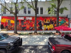 Fabián Bravo and Lalone Graff<br/>2026 - <br/><span style= "font-size: 6pt">33.75120807843065, -84.39395752632699</span> Street Art Mural in Downtown Atlanta by Fabián Bravo and Lalone Graff featuring images of the Spanish football team