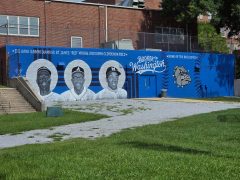 Muhammad Yungai<br/>2026 - <br/><span style= "font-size: 6pt">33.754492486138126, -84.42103181085577</span> Street Art Mural in Ashview Heights Atlanta by Muhammad Yungai featuring Hank Aaron, James "Red" Moore, and Donn Clendenon