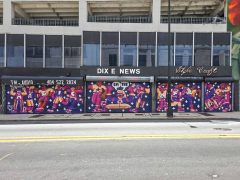 George F. Baker III<br/>2026 - <br/><span style= "font-size: 6pt">33.754048539126984, -84.38947975249765</span> Street Art Mural in Downtown Atlanta by George F. Baker III featuring several characters and "Magic in the ATL"