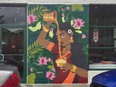 Vee<br/>2026 - <br/><span style= "font-size: 6pt">33.73446456774713, -84.34901031074395</span> Street Art Mural in East Atlanta by Vee featuring a woman pouring coffee