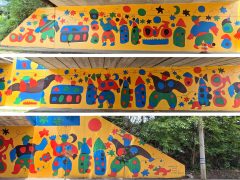 Meredith Anne White<br/>2026 - <br/><span style= "font-size: 6pt">33.74298656262551, -84.40825811986612</span> Street Art Mural in Pittsburgh Atlanta by Meredith Anne White featuring stylized characters and abstract elements