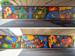 Meredith Anne White<br/>2026 - <br/><span style= "font-size: 6pt">33.74298656262551, -84.40825811986612</span> Street Art Mural in Pittsburgh Atlanta by Meredith Anne White featuring stylized characters and abstract elements