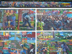 Louis Delsarte<br/>2022 - <br/><span style= "font-size: 6pt">33.752605846703354, -84.48665902823251</span> Street Art Mural in Harland Terrace Atlanta by Louis Delsarte featuring the live of Dr. Martin Luther King Jr.