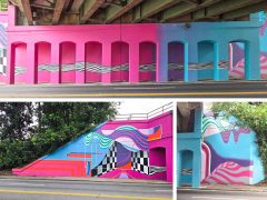 Ash McNamara<br/>2026 - <br/><span style= "font-size: 6pt">33.78861208072639, -84.40768248416265</span> Street Art Mural in West Midtown Atlanta by Ash McNamara featuring a blue and red pattern