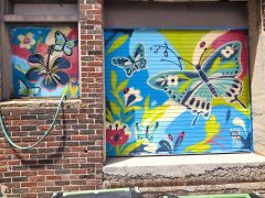 Aziza Andre and Ethreo<br/>2026 - <br/><span style= "font-size: 6pt">33.75084595438876, -84.39950430516006</span> Street Art Mural in Castleberry Hill Atlanta by Aziza Andre and Ethreo featuring butterflies