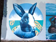 Street Art Mural in Cabbagetown Atlanta by Carl Linstrum featuring a rabbit