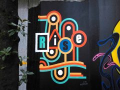 Street Art Mural in Cabbagetown Atlanta by Jesus Valdvia featuring "rise" and an abstract design