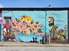 Street Art Mural and Graffiti Piece in Little Five Points Atlanta by POEST featuring several characters