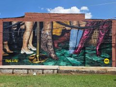 Street Art Mural on the Beltline in Virginia-Highland Atlanta by an unknown artist featuring shoes