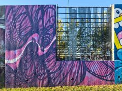 Street Art Mural in Cabbagetown Atlanta by Alex Wolf featuring two purple birds