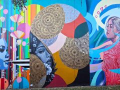 Street Art Mural in Cabbagetown Atlanta by Janice Rago featuring a face and patterns
