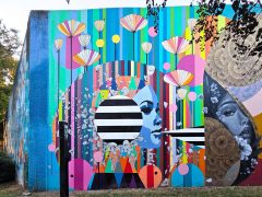 Street Art Mural in Cabbagetown Atlanta by Lela Brunet featuring a face on a patterned background